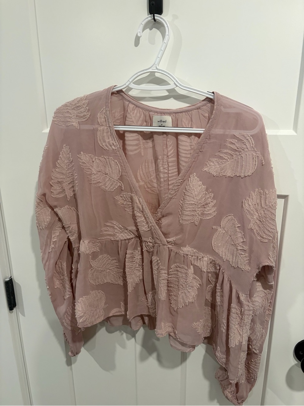 Wilfred Soft Pink Embroidered Peplum Wrap Top